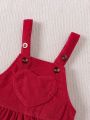SHEIN Baby Girl Heart Print Ruffle Trim Bodysuit & Overall Dress