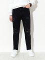 Teenage Boys' New Arrival Ripped Washed Black Jeans, Casual And Fashionable