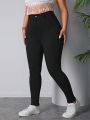 SHEIN VCAY Plus Size Women'S Slim-Fit Denim Pants With Back Pockets