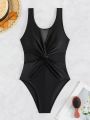 SHEIN Swim SXY Solid Color Mesh Monokini Swimsuit