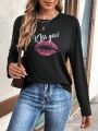 SHEIN LUNE Lip & Letter Graphic Drop Shoulder Tee