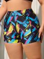 SHEIN Swim SPRTY Plus Size Women'S Printed Square Leg Swimsuit Shorts