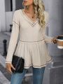 SHEIN LUNE V-Neck Cinching Waist Long Sleeve T-Shirt