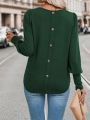 SHEIN LUNE Back Button Decor Long Sleeve T-shirt