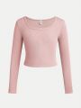 SHEIN 3pcs Tween Girls' Daily Casual Solid Color Long Sleeve Knitted T-Shirt