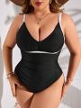 SHEIN Swim Chicsea Plus Size Color Block Edging & Hollow Out Back One-Piece Swimsuit