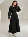 SHEIN Mulvari Women'S Lace-Up V-Neck Long Sleeve Dress