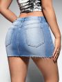 Women'S Boyfriend Style Water Washed Denim Skirt