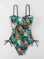 SHEIN Swim Vcay Women'S One-Piece Swimsuit With Tropical Print