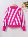 Teen Girl Striped Pattern Drop Shoulder Sweater