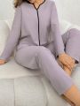 Women's Contrast Edge Top & Solid Color Pants Homewear Set