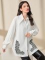 SHEIN Mulvari Women's Floral Button Down Oversize Shirt With Drop Shoulder