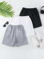 SHEIN Kids EVRYDAY 3pcs/Set Boys' Elastic Waist Casual Sports Shorts With Letter Print Cuffs, Spring And Summer