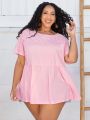 SHEIN CURVE+ Plus Size Solid Color Hollow Out Embroidered Patchwork T-Shirt