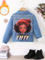 SHEIN Kids HYPEME Young Girl Letter & Figure Graphic Thermal Lined Jacket