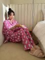 DAZY Kpop Ladies' Dog Printed Long Sleeve Top And Pants Pajama Set