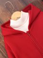 Teenage Girls' Solid Color Hooded Fleece Sweatshirt