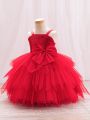 Little Girls' Sequin Mesh Dress With Bowknot Decoration