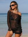 SHEIN Swim BohoFeel Women's Backless See-Through Mesh Cover-Up Dress