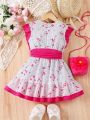 Young Girls' Sweet And Cute Spring/Autumn Floral Printed Simple And Elegant Romantic Playful Dress