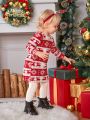 SHEIN Baby Girl Christmas Elk & Geo Print Dress