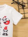 SHEIN Kids QTFun Boys' Comfortable And Versatile T-shirt With Panda & Heart Print