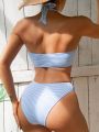 Women's Striped Halter Neck Swimsuit Set