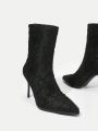 SHEIN SXY 1pair Back Zipper High-heeled Fashionable Boots