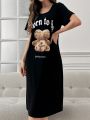 Women's Pajama Dress With Inverted Bear Design