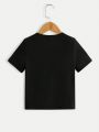 Boys' Casual Short Sleeve Round Neck T-shirt With Letter And Spider Pattern, Suitable For Summer