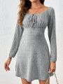 Solid Color Long Sleeve Casual Dress