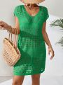 SHEIN Swim BohoFeel 1pc Solid Color Knitted Cover Up Dress