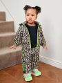 SHEIN Baby Girl Allover Print Zip Up Hooded Jacket & Pants