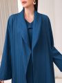 SHEIN Mulvari 2pcs/Set Shawl Collar Long Sleeve Jacket And V-Neck Sleeveless Dress