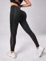 SHEIN Mesh Insert Phone Pocket Side Sports Leggings