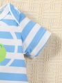 SHEIN Baby Boys' Crocodile Pattern Striped Romper & Hat Set