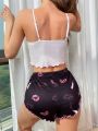 Lipstick & Lips Print Cami Top And Shorts Home Clothes