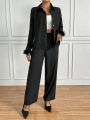 SHEIN Privé Women's Solid Color Shirt & Long Pants Two Piece Set