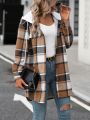 Plaid Print Drop Shoulder Drawstring Hooded Coat