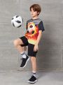 SHEIN Boys' Loose Fit Sporty Round Neck Printed Short Sleeve T-Shirt