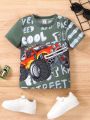 SHEIN Kids QTFun Young Boy's Letter & Off-Road Car Printed Short Sleeve T-Shirt