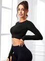 SHEIN Yoga Basic Solid Color Thumb Hole Cropped Sports T-Shirt