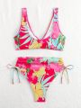 SHEIN Swim Vcay Women'S Floral Print Circular Link Swimsuit Set