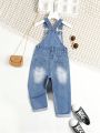 Toddler Girls' Water Washed Overalls Jumpsuit With Embroidery Detailing
