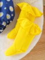 Baby Girl Daisy & Bow Decorated Romper With Footies