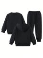 SHEIN Kids EVRYDAY Young Boy Solid Thermal Lined Pullover & Zipper Up Hoodie & Sweatpants