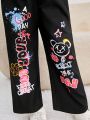 SHEIN Kids HYPEME Young Girl Letter & Cartoon Graphic Pants