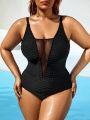 SHEIN Swim BAE Women's Textured Plus Size One Piece Swimsuit In Black