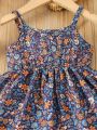 Baby Girl Floral Printed Spaghetti Strap Dress