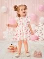 Baby Girls' Flower Printed Dress With Lace Trim